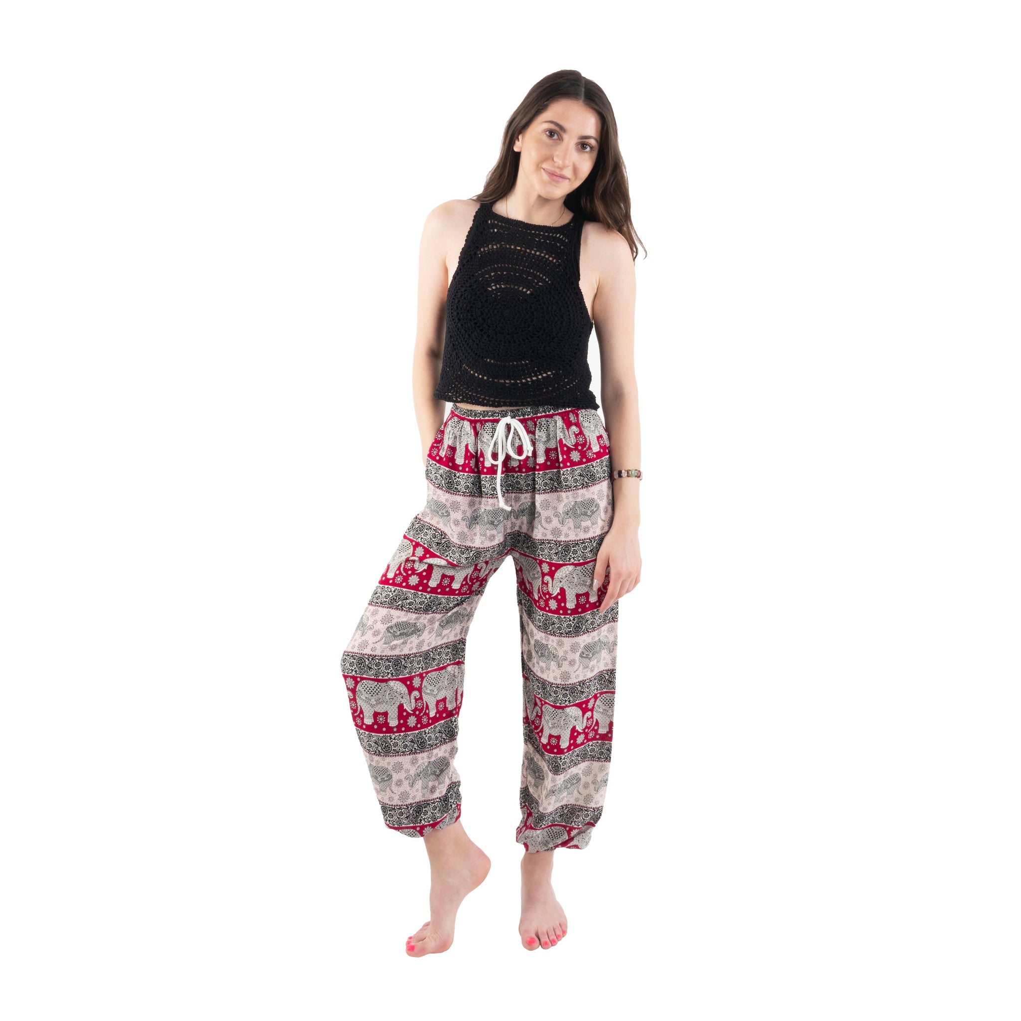 Black Boho Elephant Print Women's Harem Pants – Lannaclothesdesign Shop
